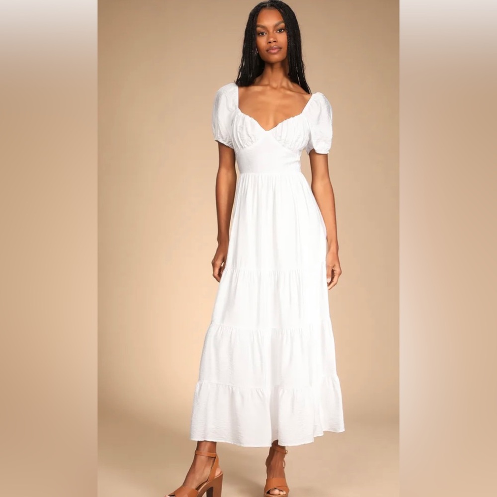 Lulus La Vita Bella white puff sleeve maxi dress Women’s size medium M